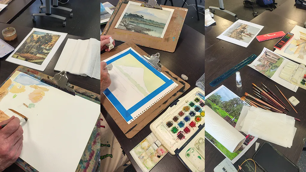 A variety of art being created during David Reids art class
