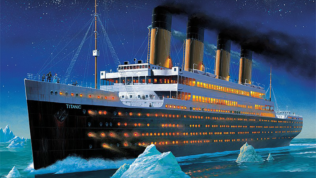 A painting of the titanic during it's voyage